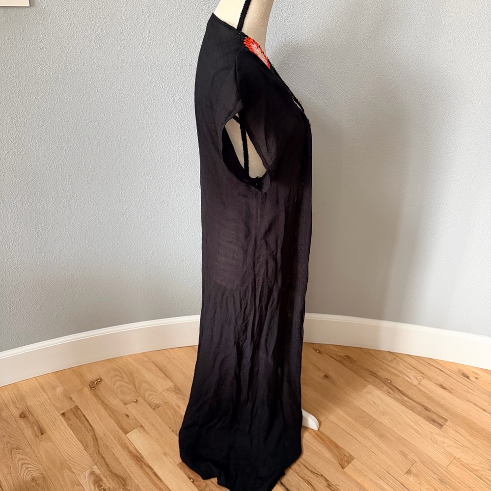 Elan Black Maxi Swim Cover-Up with Multicolor Crochet Trim - Picture 9 of 11